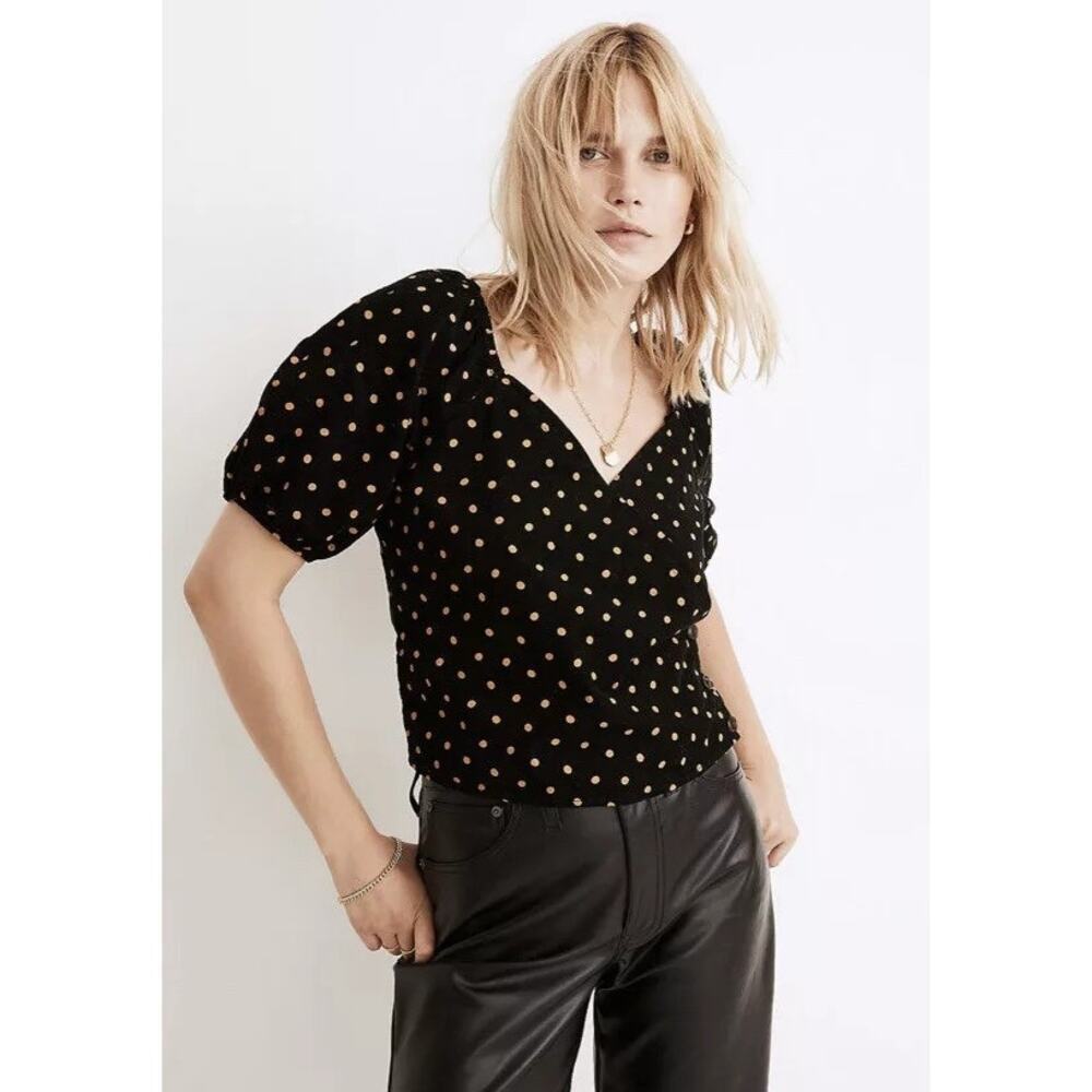 Madewell Black Polka Dot Short Sleeve Top